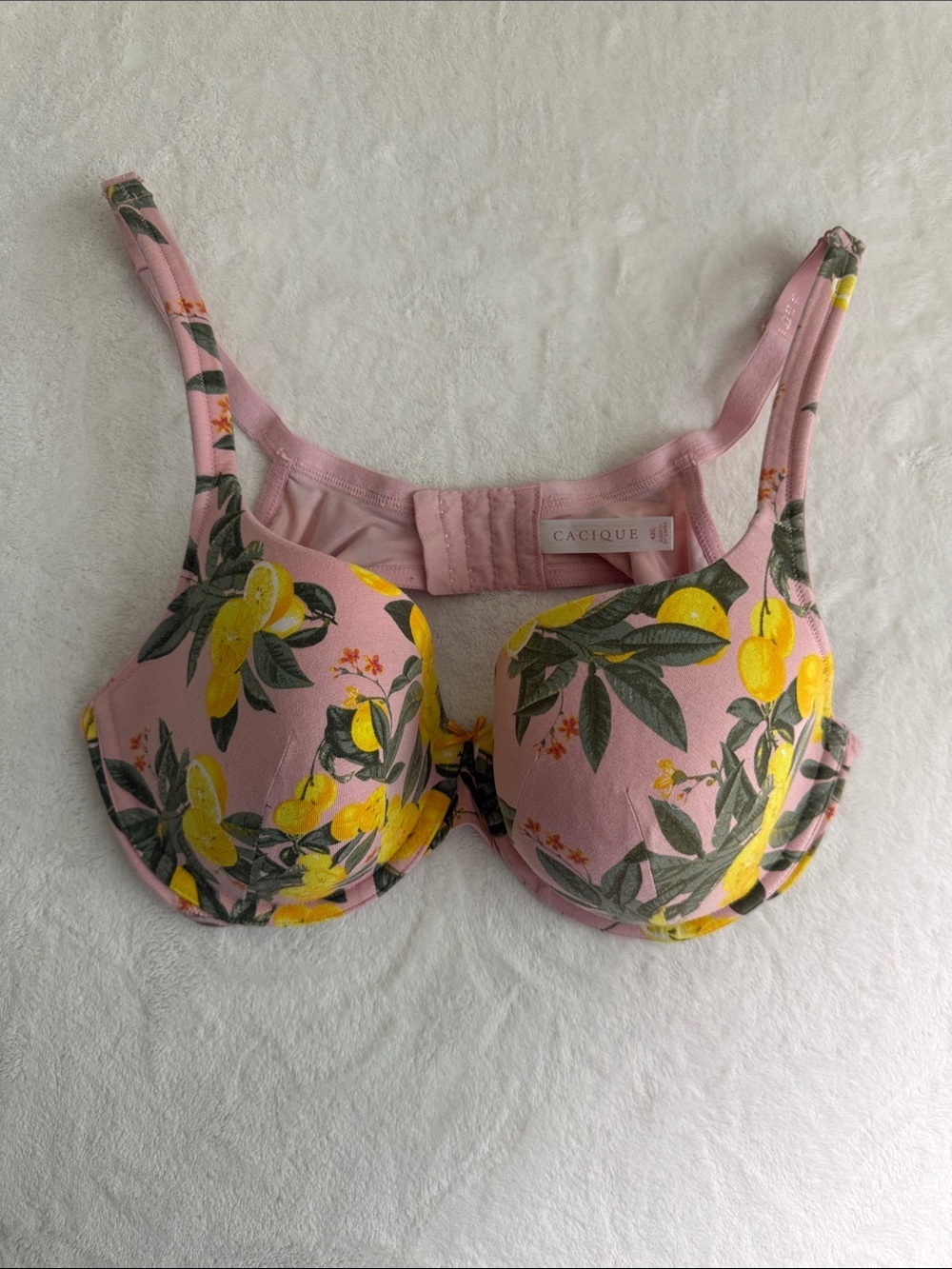 Cacique Pink Lemon-Print Underwire Bra